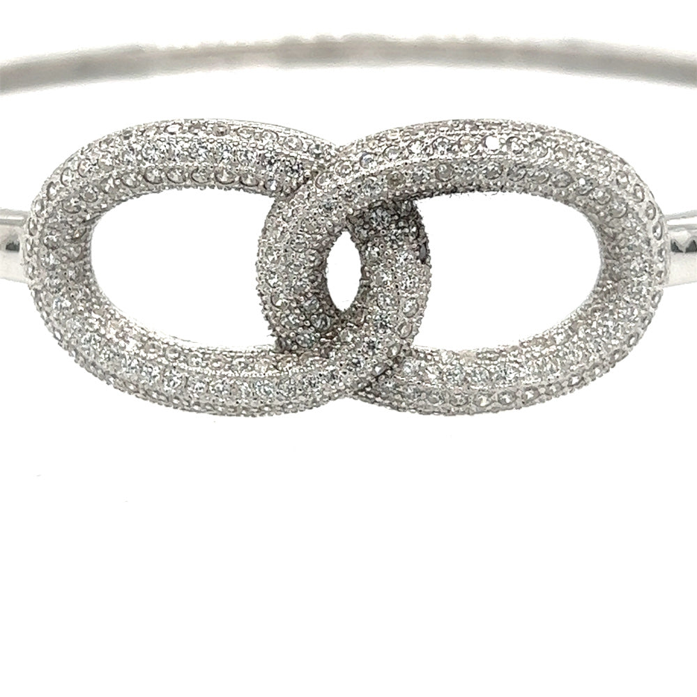 Sterling Silver Double Hoop Pave CZ Bangle