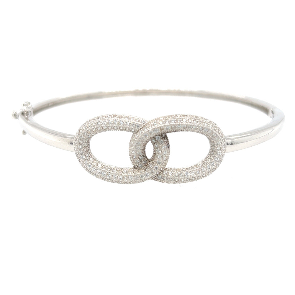 Sterling Silver Double Hoop Pave CZ Bangle