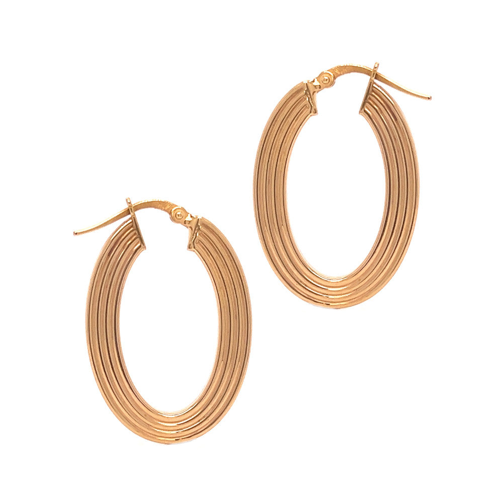 9ct Yellow Gold Oval Ribbed Creole Earrings