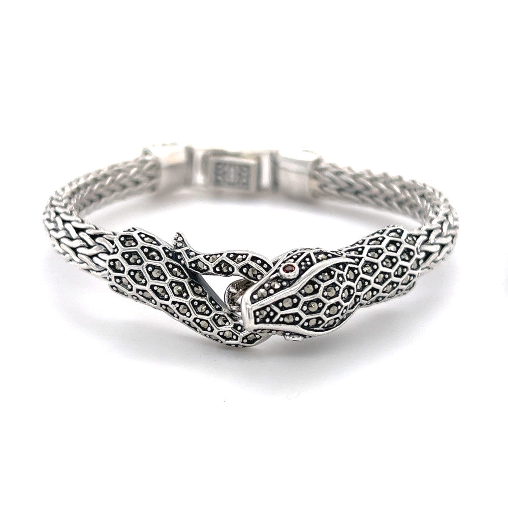 Silver Marcasite Snake Head Bracelet