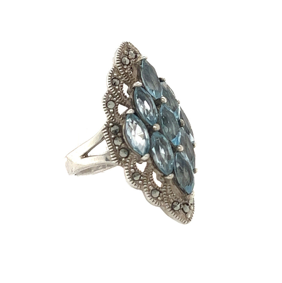 Silver Marcasite & Blue Topaz Dress Ring side