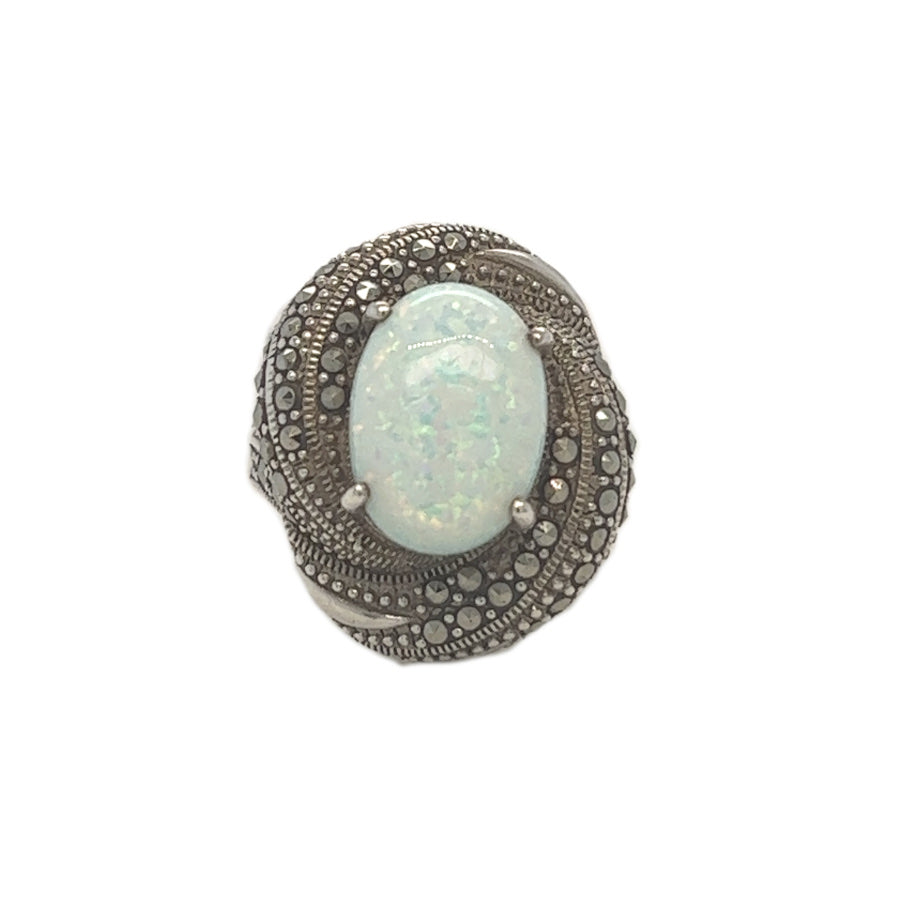 Silver Marcasite & Cultured Opal Dress Ring