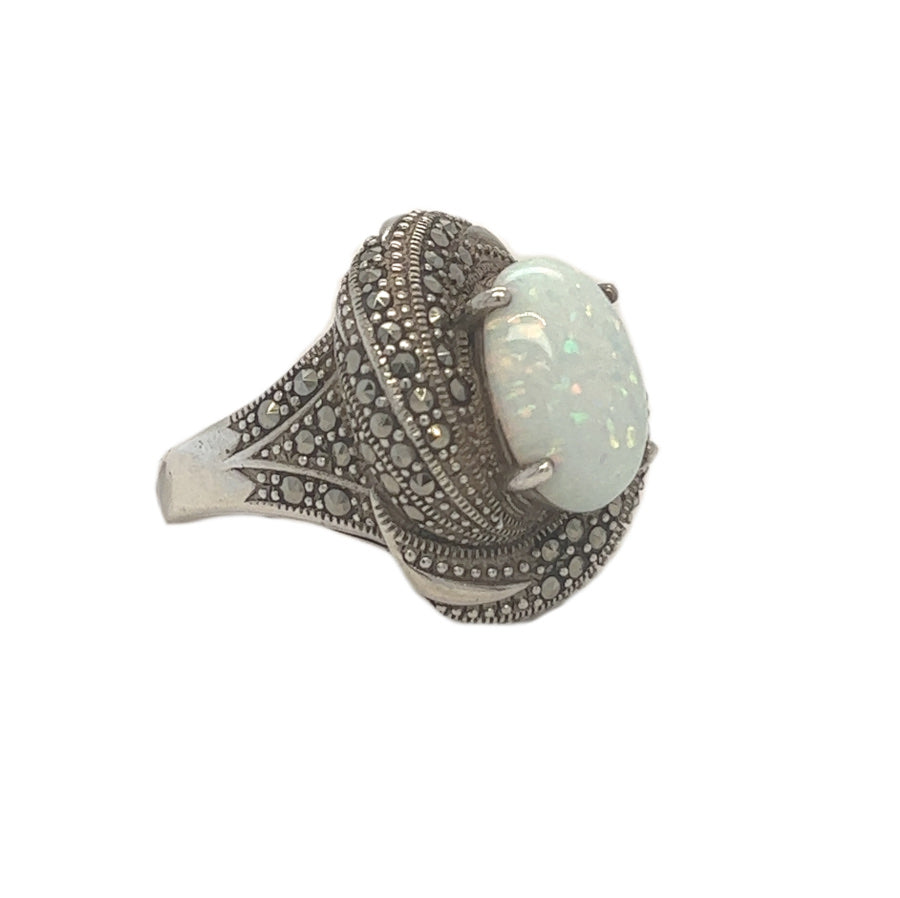 Silver Marcasite & Cultured Opal Dress Ring side 2