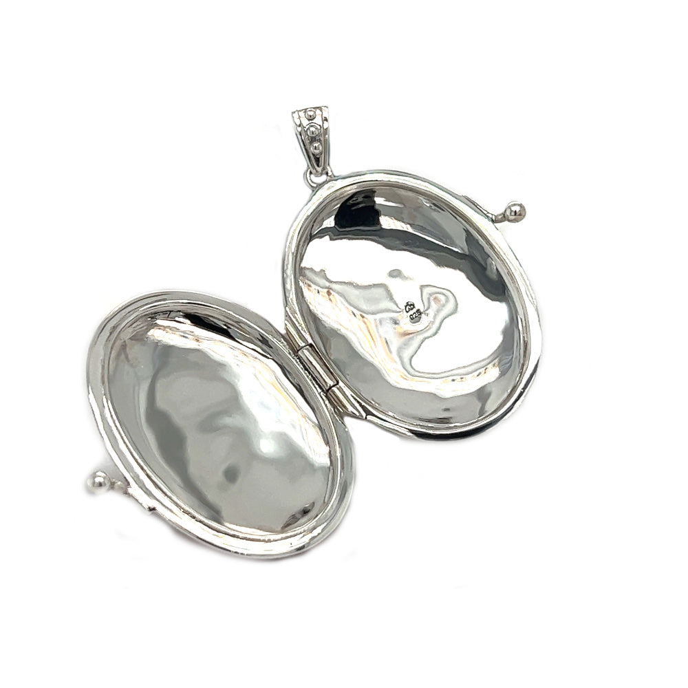 Sterling Silver Oval Enamel & Pearl Locket open