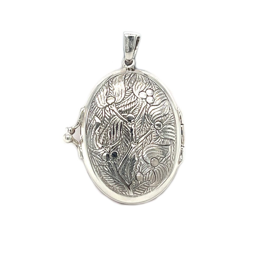 Sterling Silver Oval Enamel & Pearl Locket back