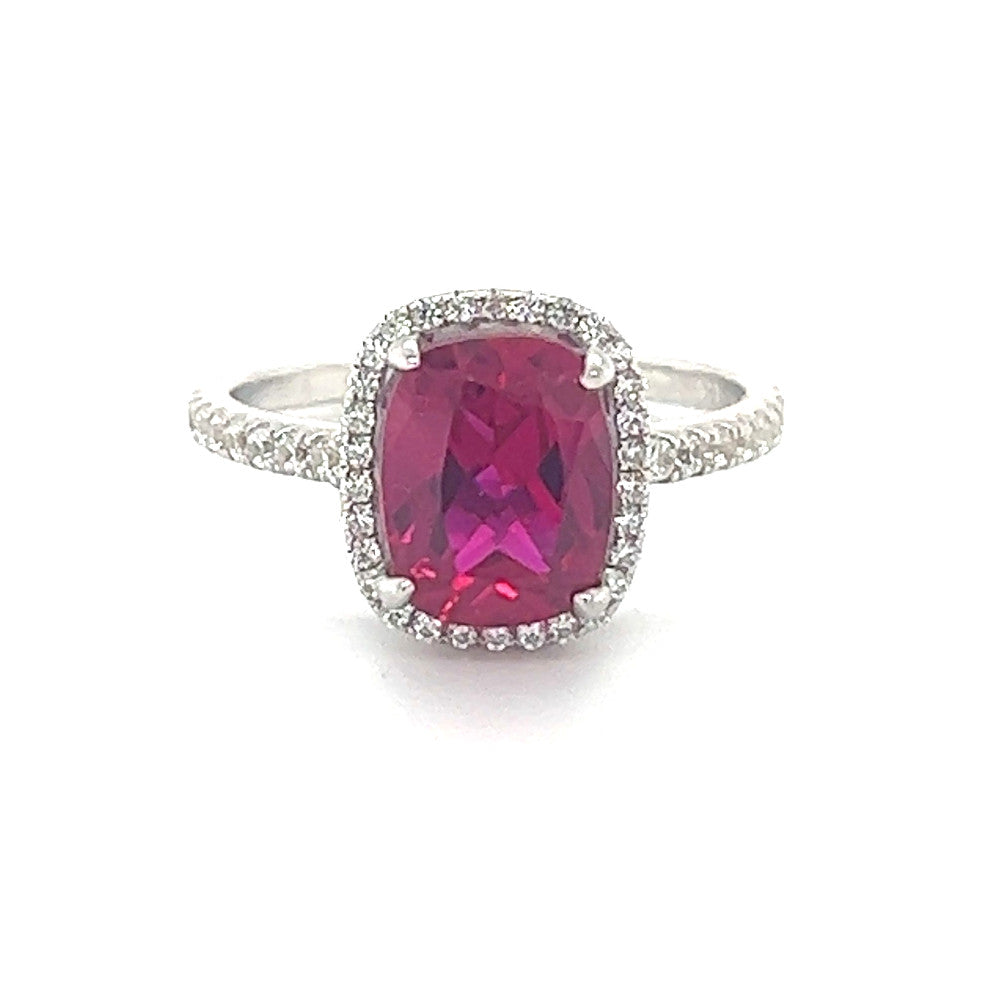 Silver Red & White CZ Halo Ring