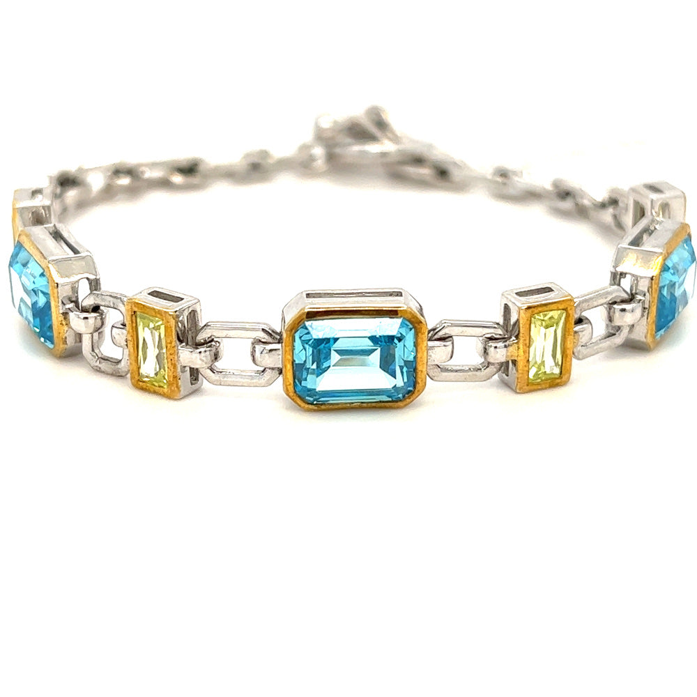 Sterling Silver Blue & Yellow CZ Bracelet