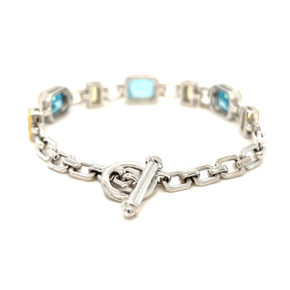 Sterling Silver Blue & Yellow CZ Bracelet