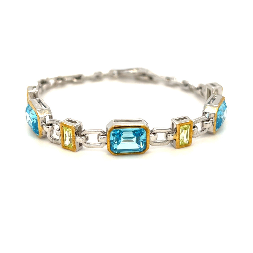 Sterling Silver Blue & Yellow CZ Bracelet
