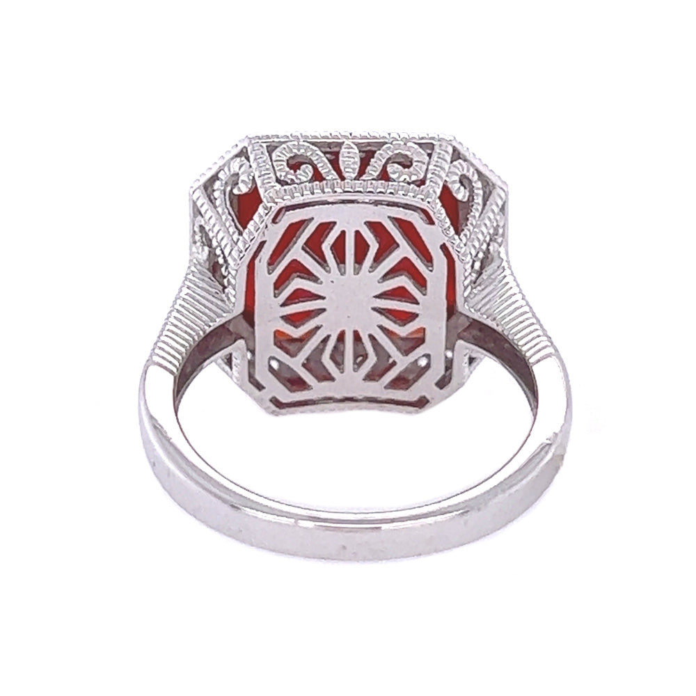 Silver Red Agate & White Topaz Cushion Ring rear