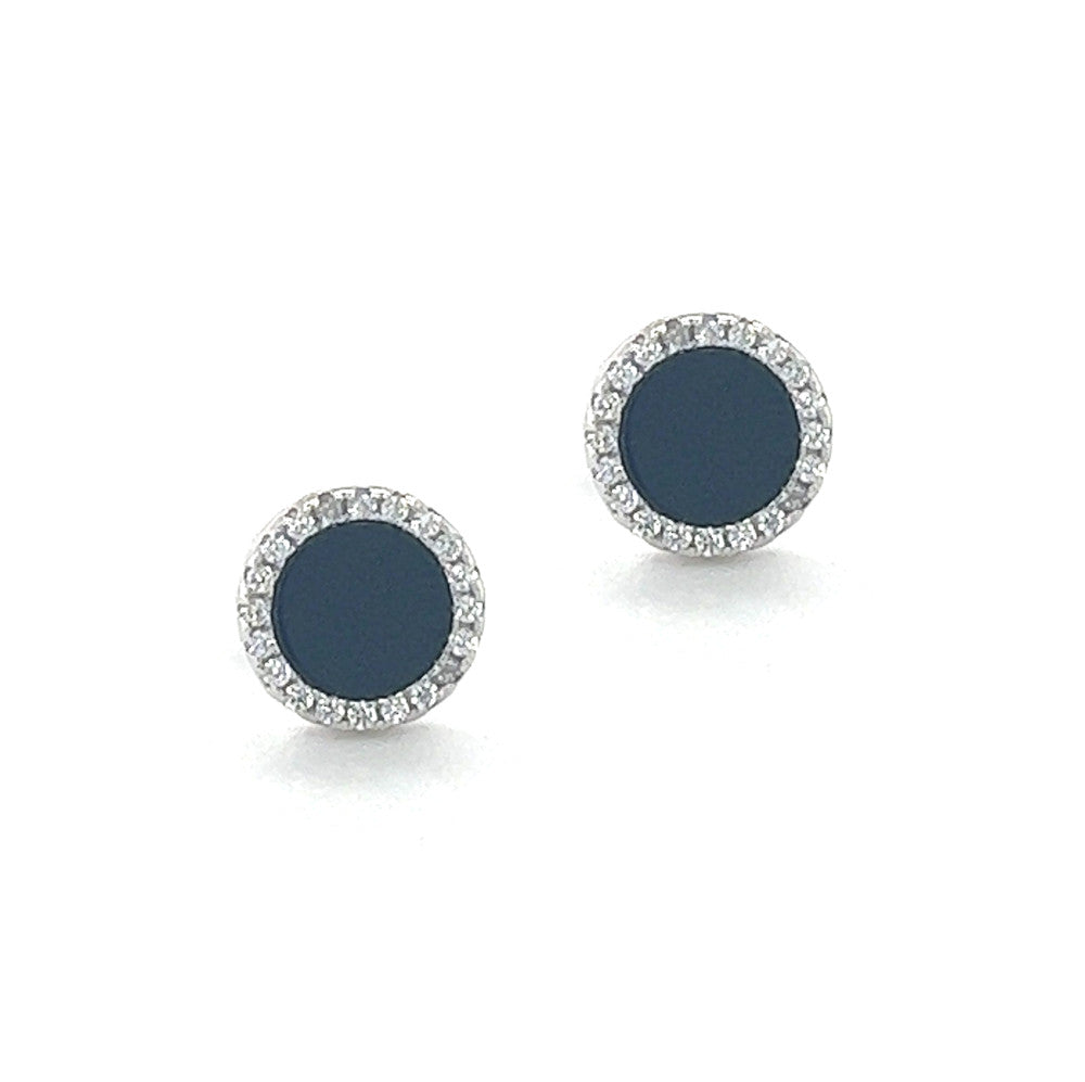 Silver Black Enamel & CZ Stud Earring