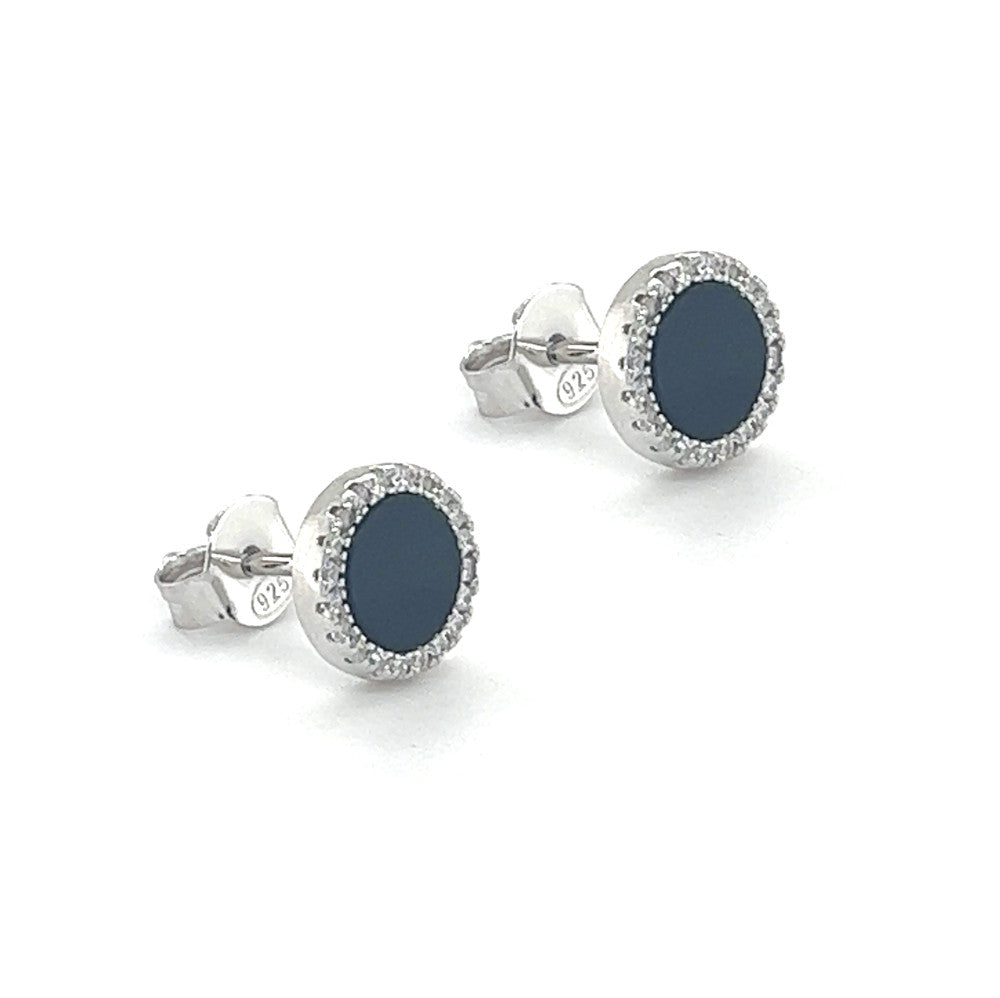 Silver Black Enamel & CZ Stud Earring side