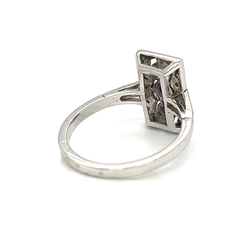 Vintage Style Amethyst & Diamond Ring 9ct White Goldrear