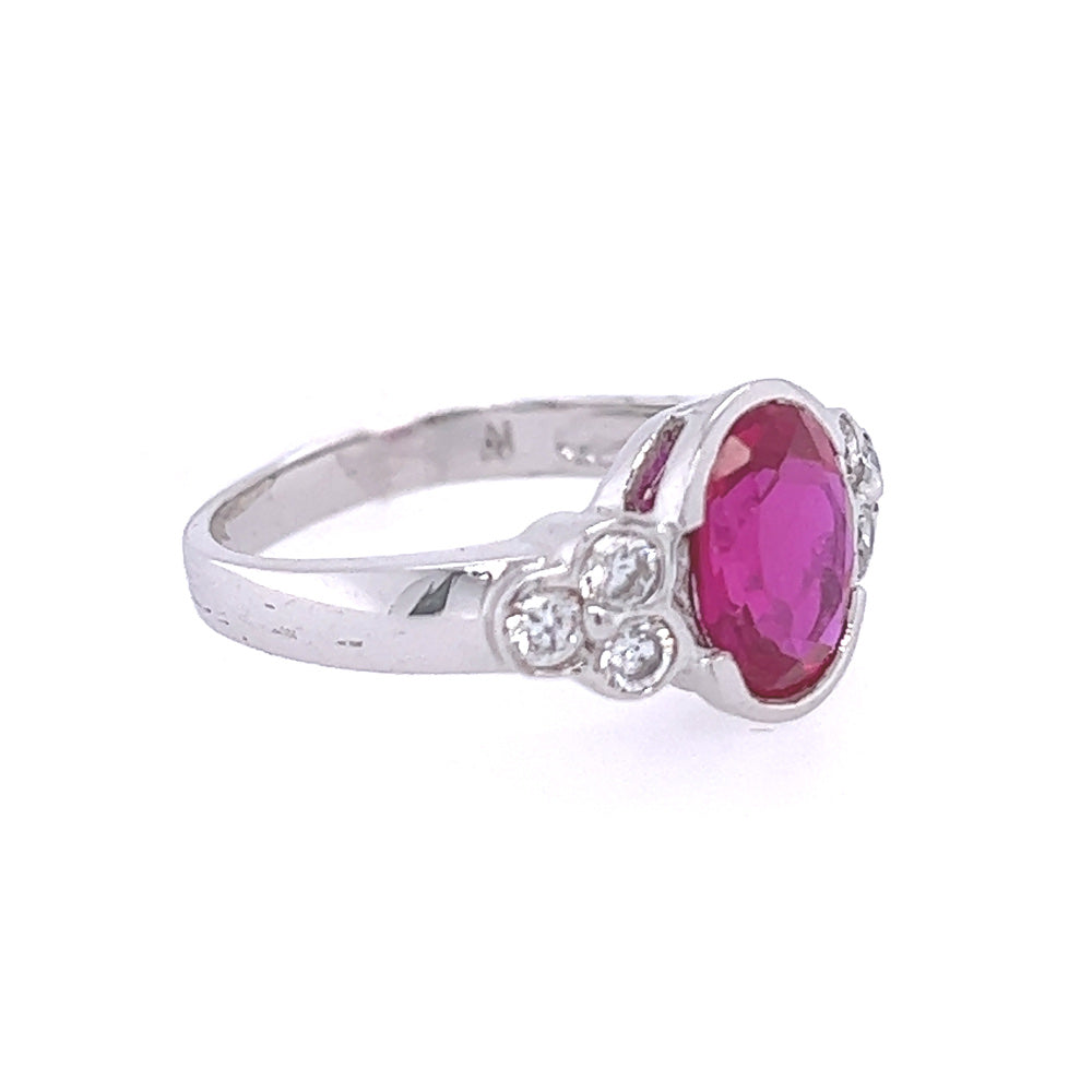 Silver CZ Vintage Style Oval Rubover Red Ring side