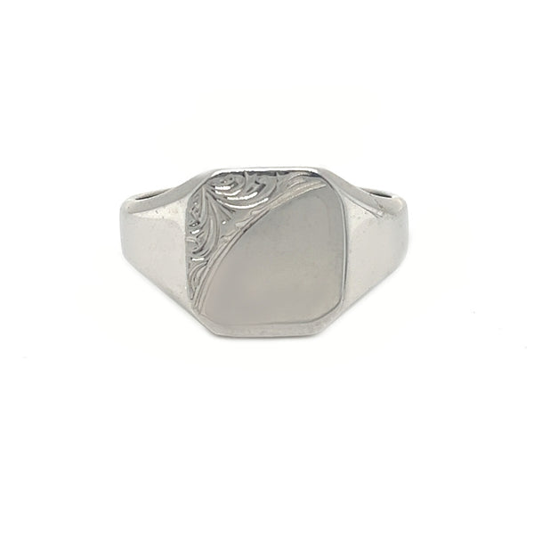 Sterling Silver Octagonal Corner Engraved Signet Ring