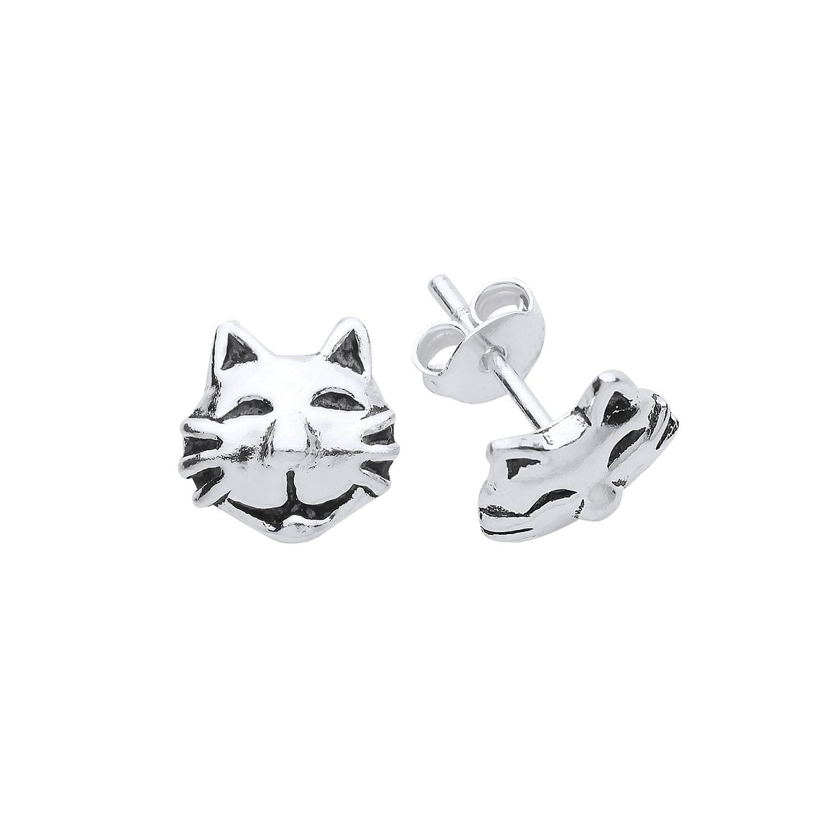 Sterling Silver Cat Face Stud Earrings