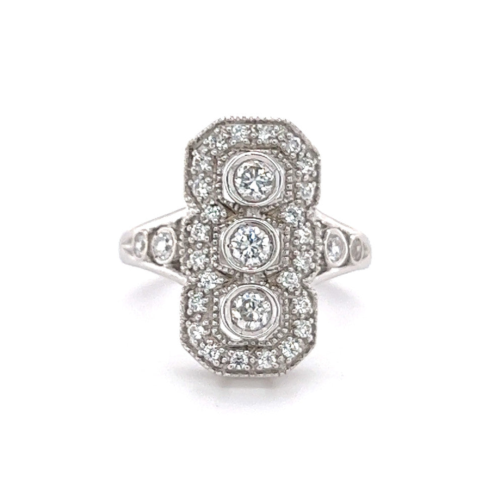 Sterling Silver Cubic Zirconia Deco Style Triple Cluster Ring
