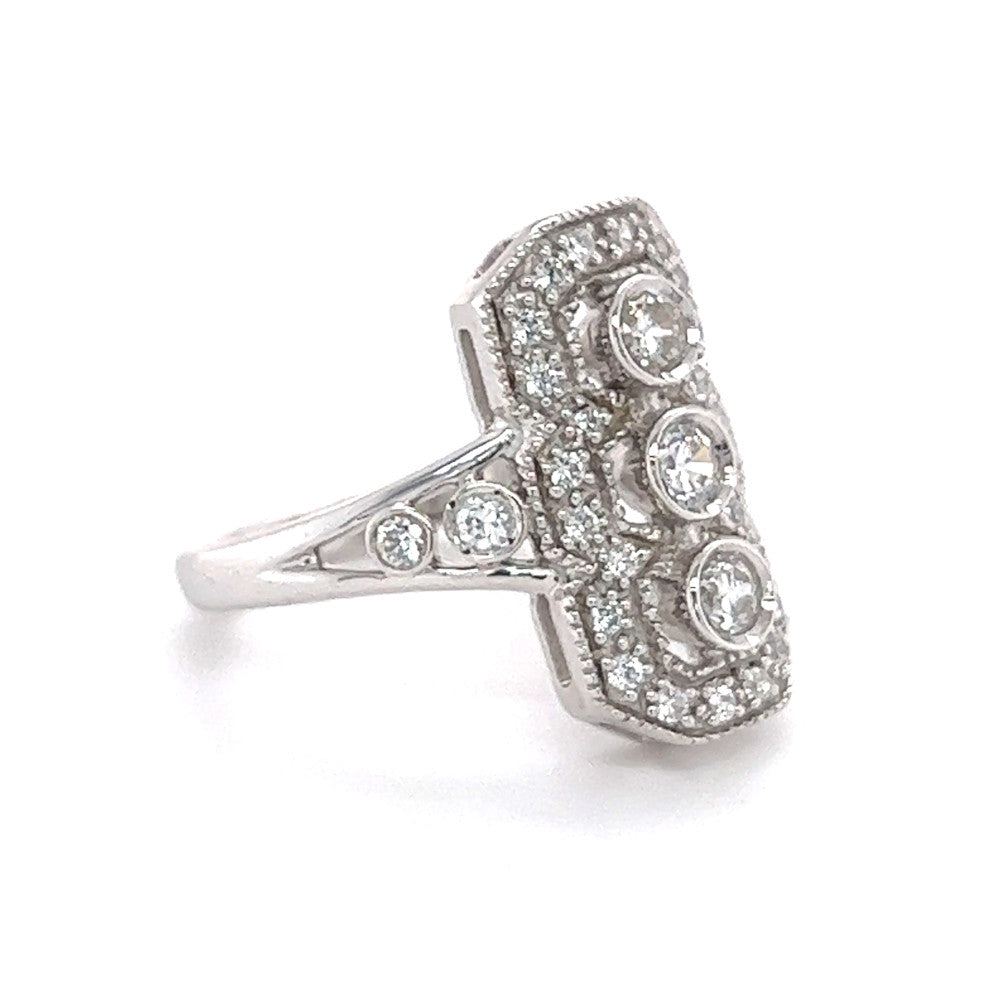 Sterling Silver Cubic Zirconia Deco Style Triple Cluster Ring side