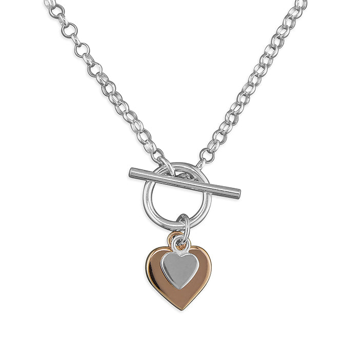 Sterling Silver Double Heart Necklace with T-Bar