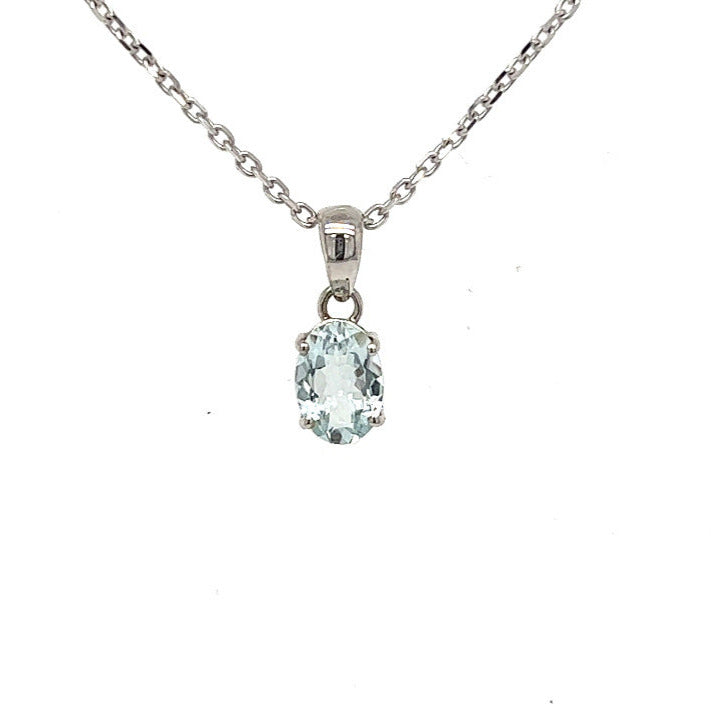 Oval Aquamarine Pendant and Chain 9ct White Gold