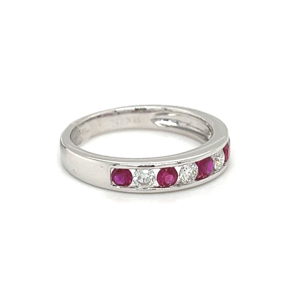 Ruby & Diamond Channel Set Eternity Ring 18ct White Gold