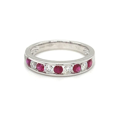 Ruby & Diamond Channel Set Eternity Ring 18ct White Gold front