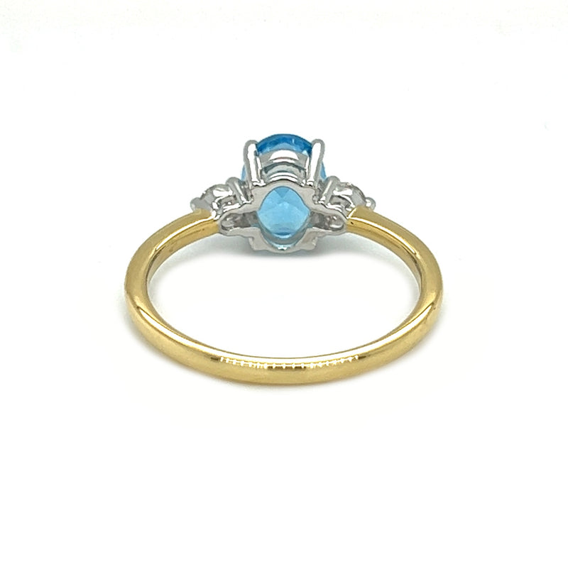 Blue Topaz & Diamond 3 Stone Ring 18ct Gold REAR