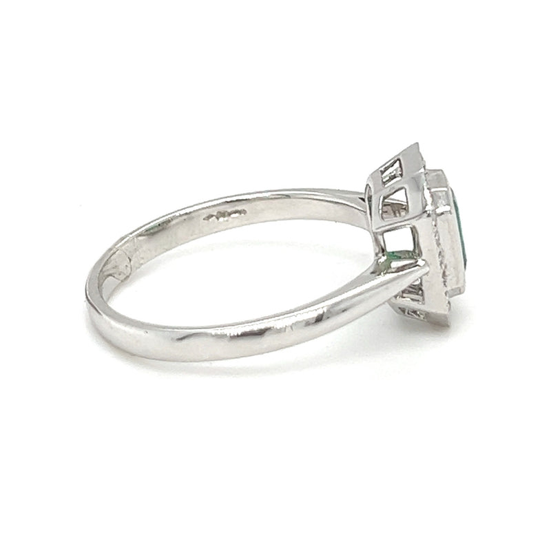 Emerald & Diamond Cluster Ring 18ct White Gold side