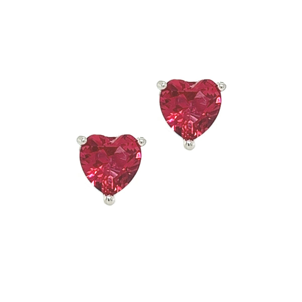 Sterling Silver Pink CZ Heart Stud Earrings
