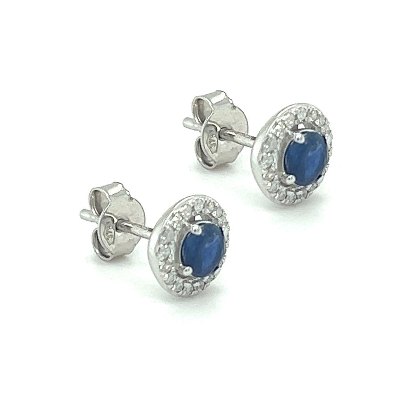 9ct White Gold Round Sapphire & Diamond Halo Cluster Earrings side