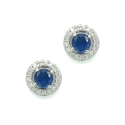 9ct White Gold Round Sapphire & Diamond Halo Cluster Earrings