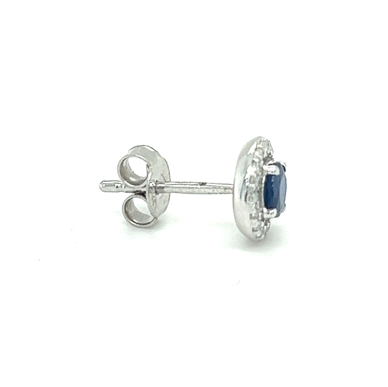9ct White Gold Round Sapphire & Diamond Halo Cluster Earrings profile