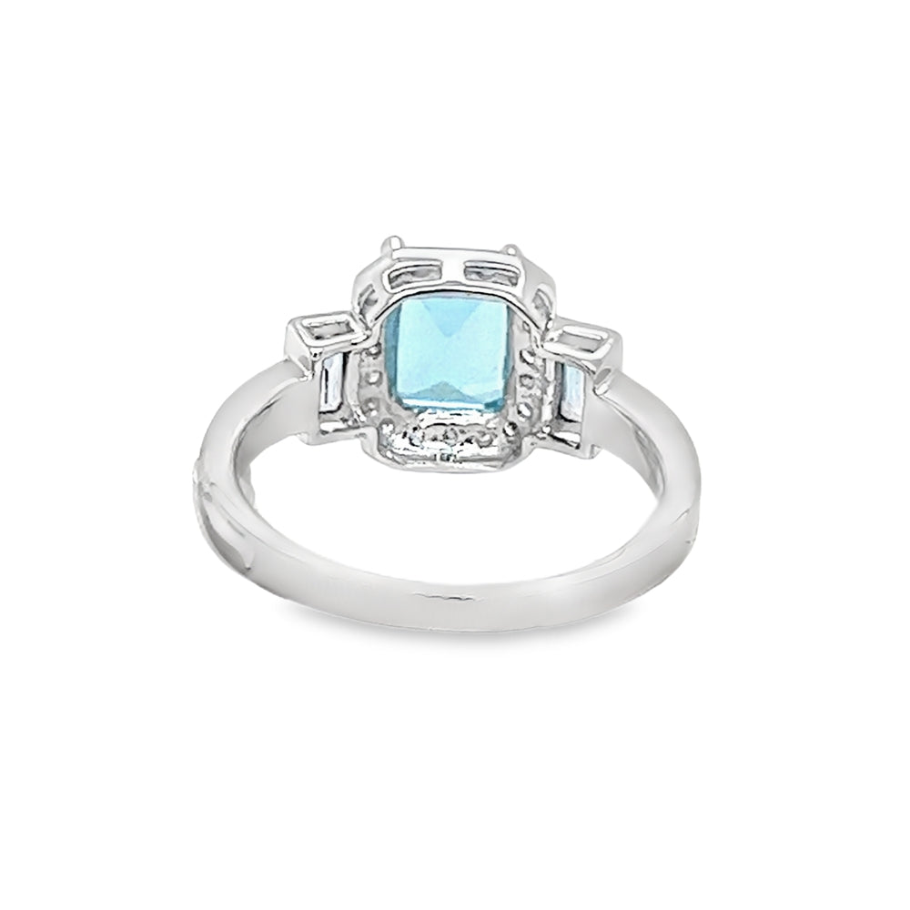 3 Stone Blue Topaz & Diamond Ring 9ct White Gold rear