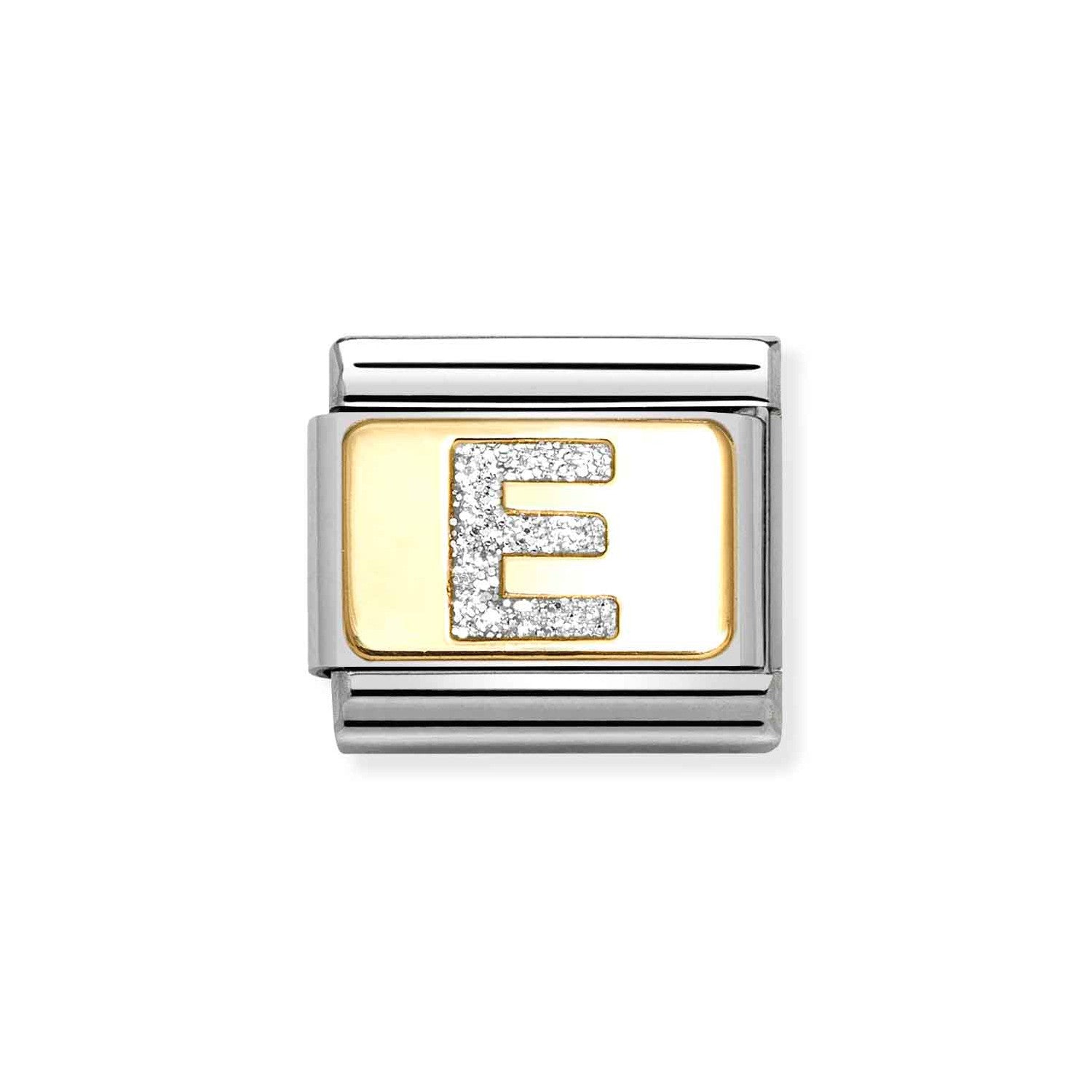 Nomination Classic Link Gold Glitter Letter E Charm