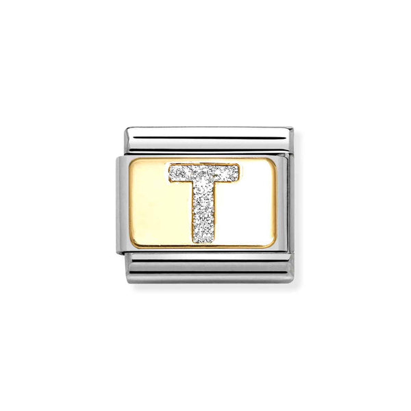 Nomination Classic Link Gold Glitter Letter T Charm
