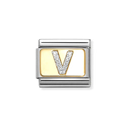 Nomination Classic Link Gold Glitter Letter V Charm