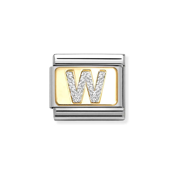 Nomination Classic Link Gold Glitter Letter W Charm