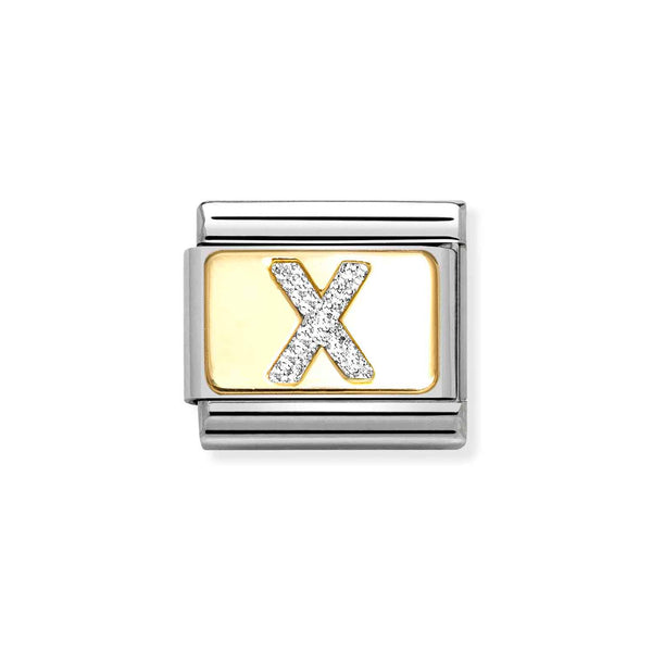 Nomination Classic Link Gold Glitter Letter X Charm
