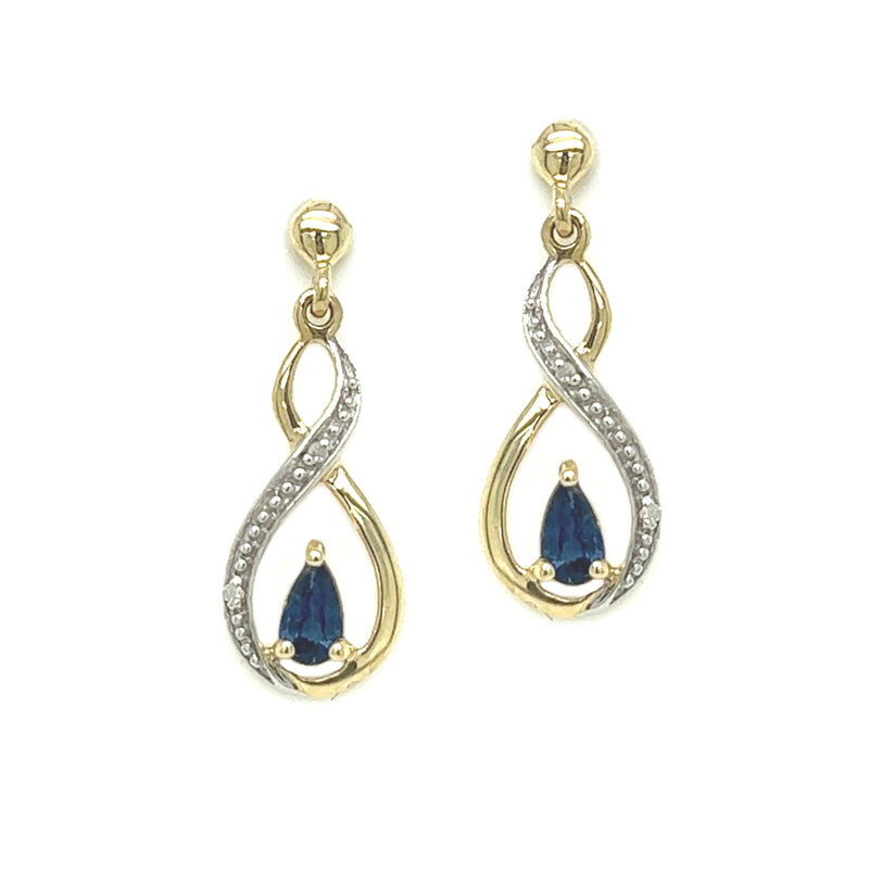 9ct Gold Sapphire & Diamond Drop Earrings
