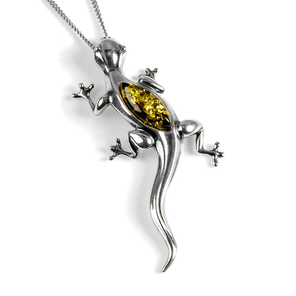 Henryka Slinky Lizard Necklace in Silver and Amber