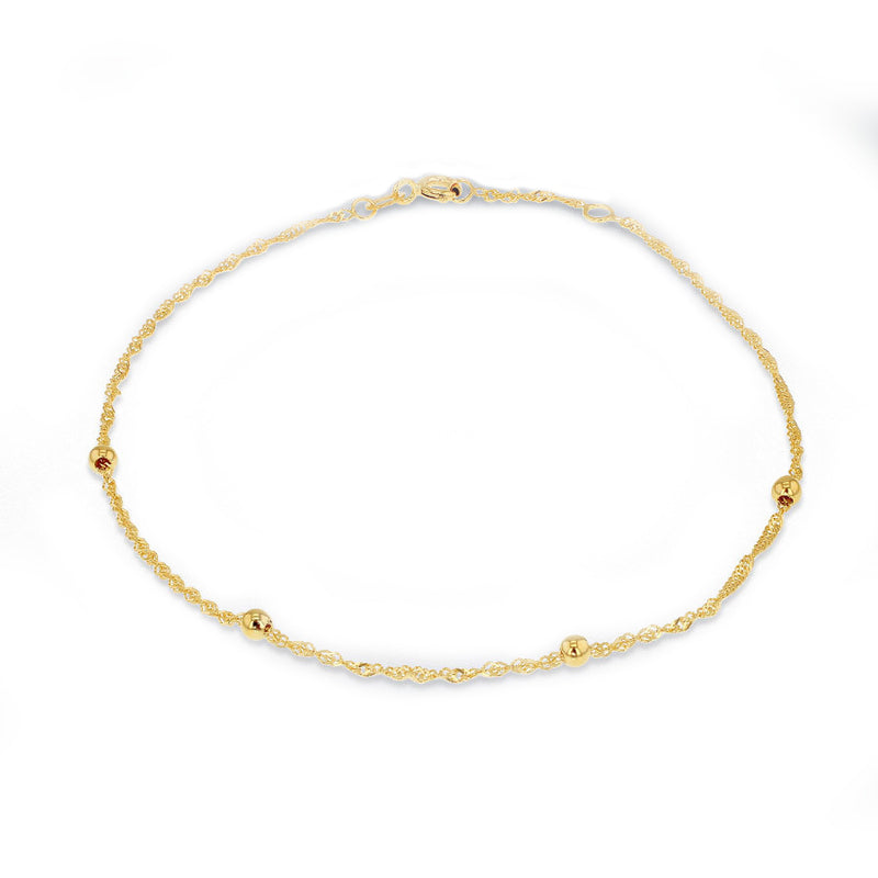 9ct Gold Twist & Bead Anklet