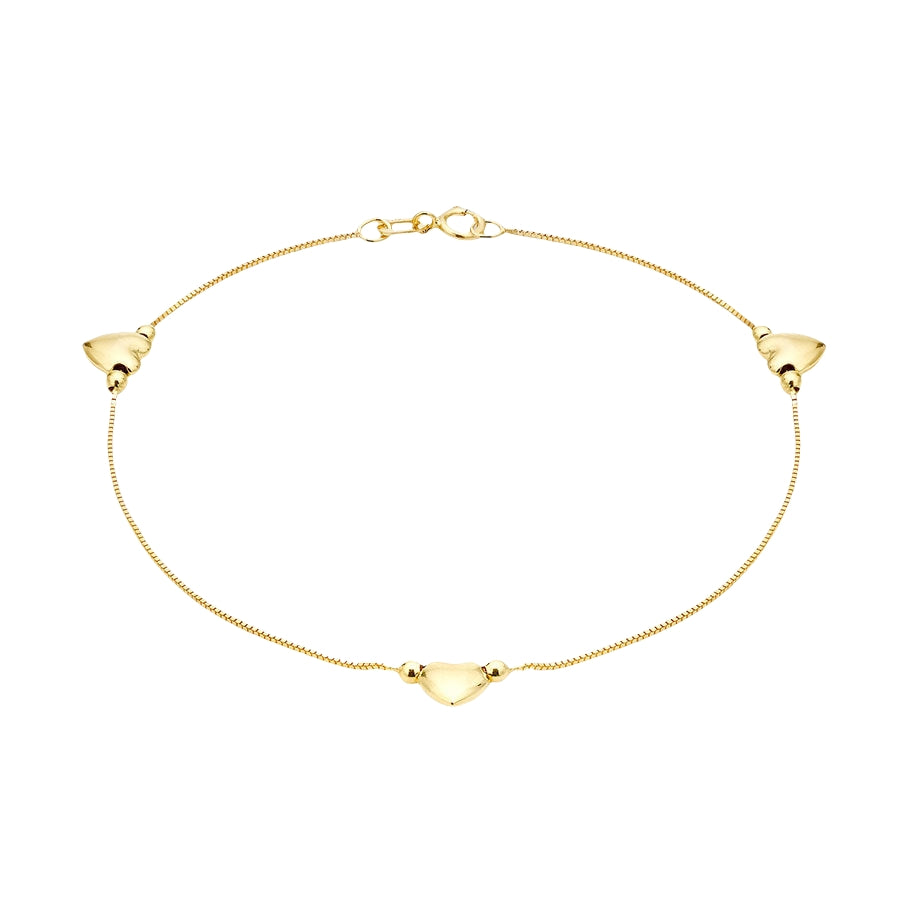 9ct Gold 3 Heart Anklet