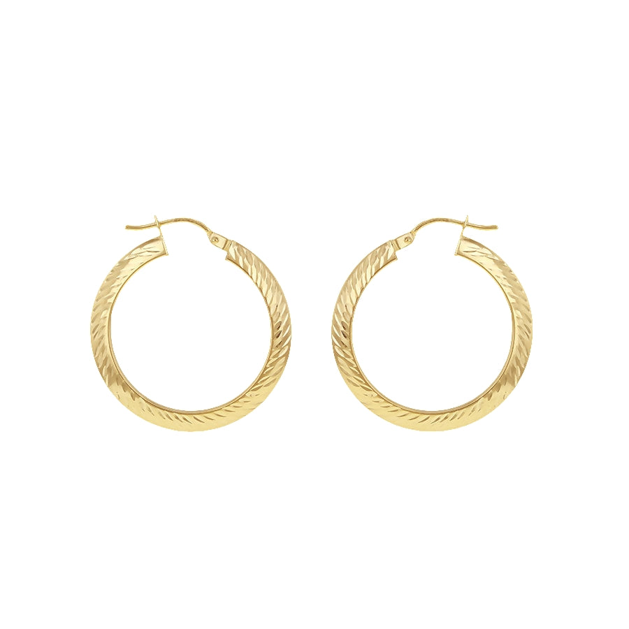 9ct Yellow Gold 20mm Diamond Cut Hoop Creole Earrings