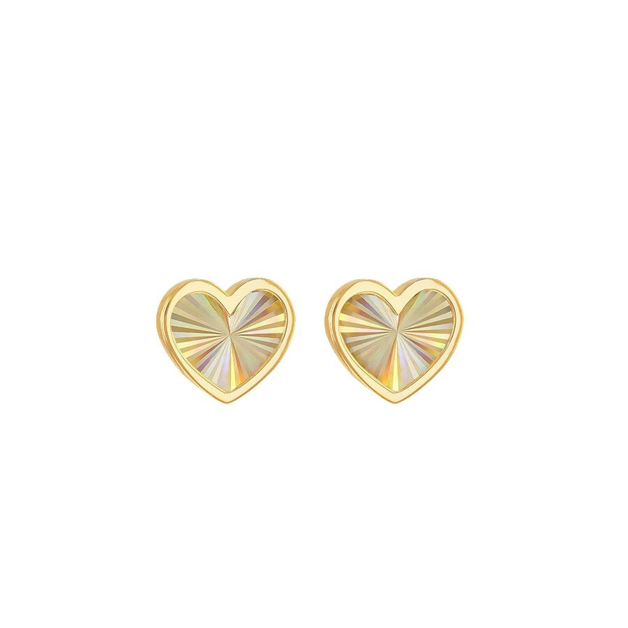 9ct Yellow Gold Diamond Cut Heart Stud Earrings