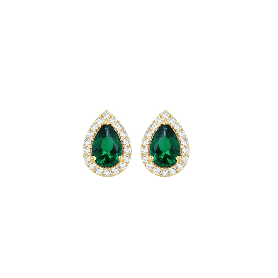 9ct Yellow Gold Green & White CZ Stud Earrings