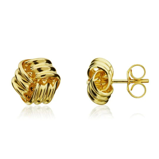 9ct Gold 8mm Ribbed Knot Earrings profile