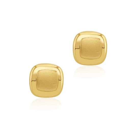 9ct Gold Polished & Satin Cushion Stud Earrings