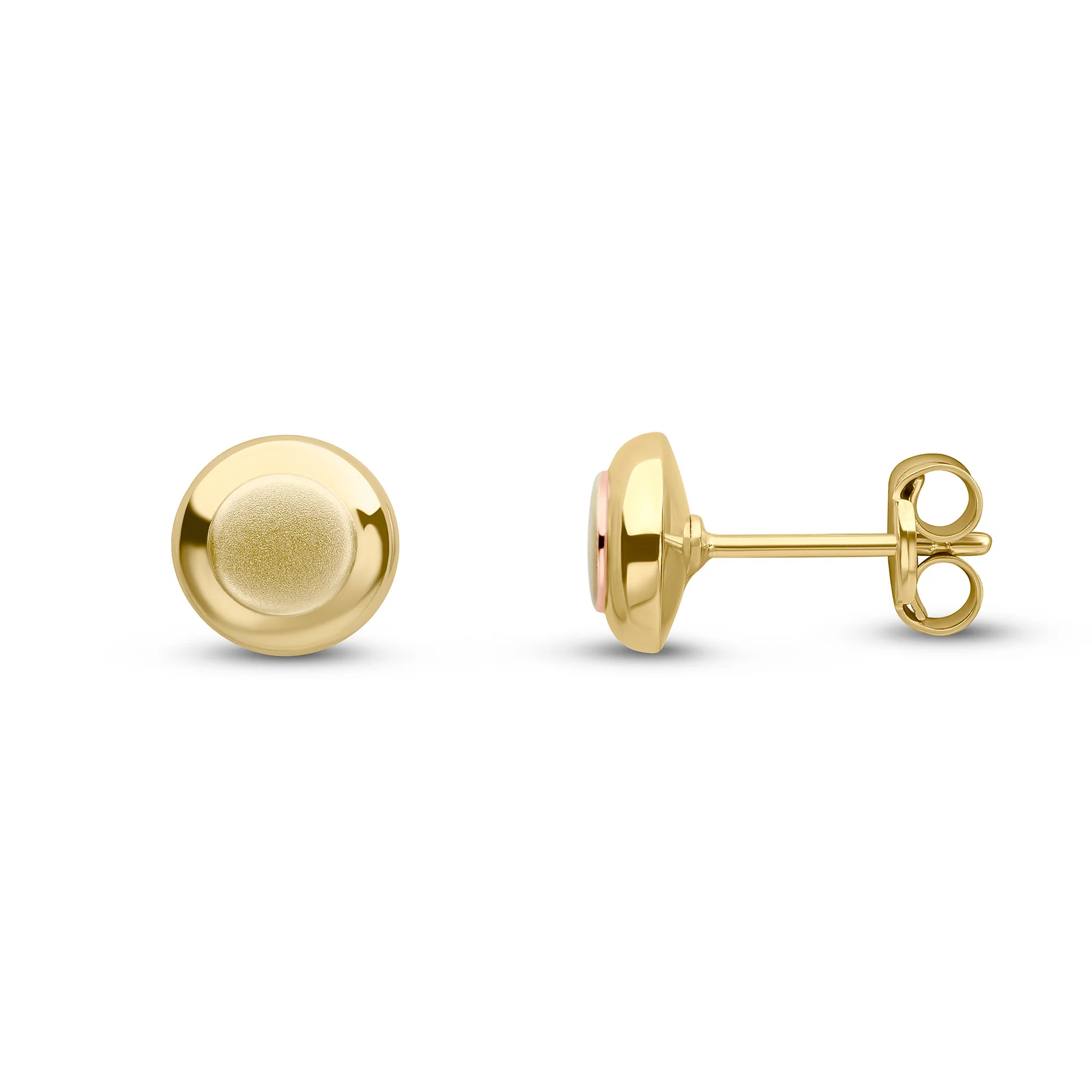 9ct Gold Polished & Satin Round Stud Earrings side
