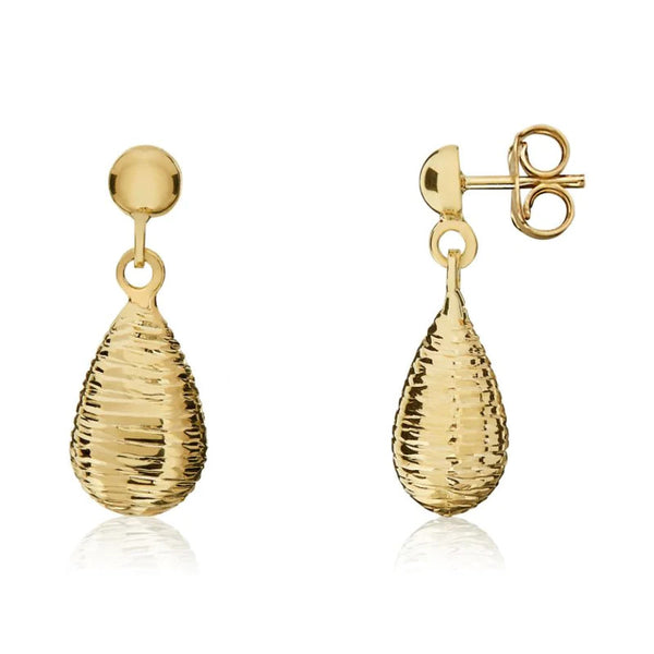 9ct Yellow Gold Ribbed Torpedo Drop Earrings side
