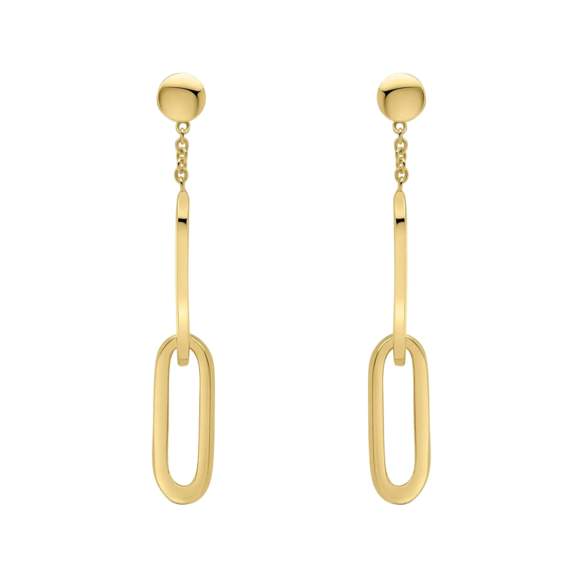 9ct Yellow Gold Double Oval link & Chain Drop Earrings